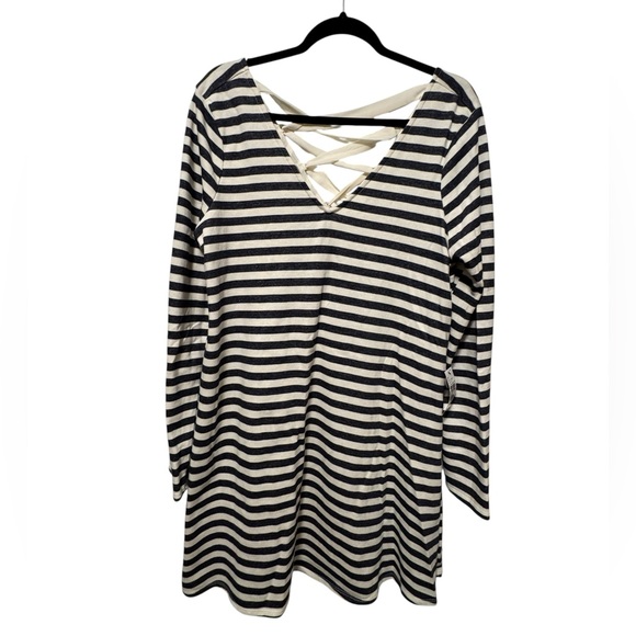 Striped Long Sleeve Dress with Crisscross Back - Picture 1 of 3